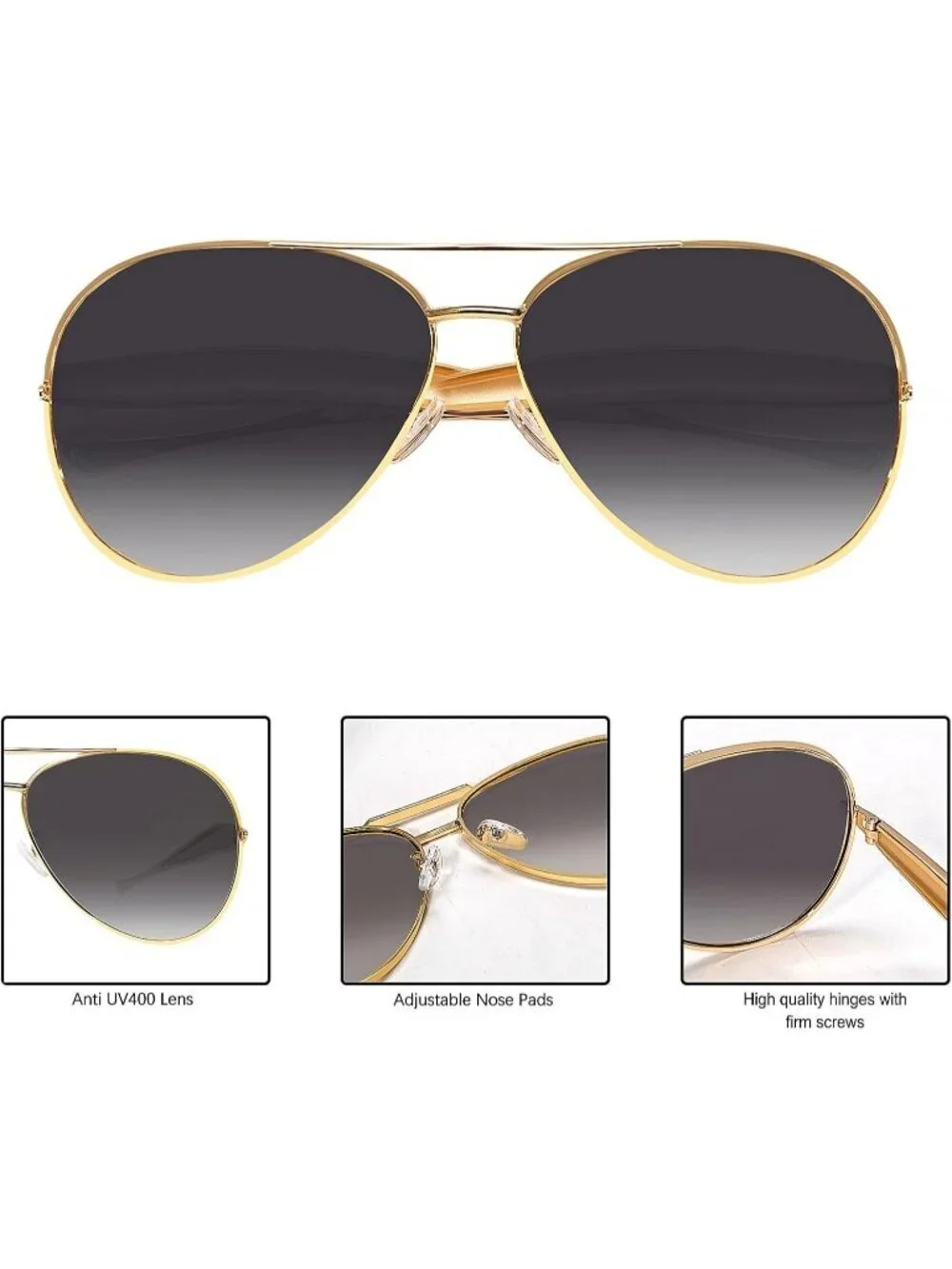 Unisex Gradient Black Champagne Lens Aviator Metal Oversized Aviators Sun